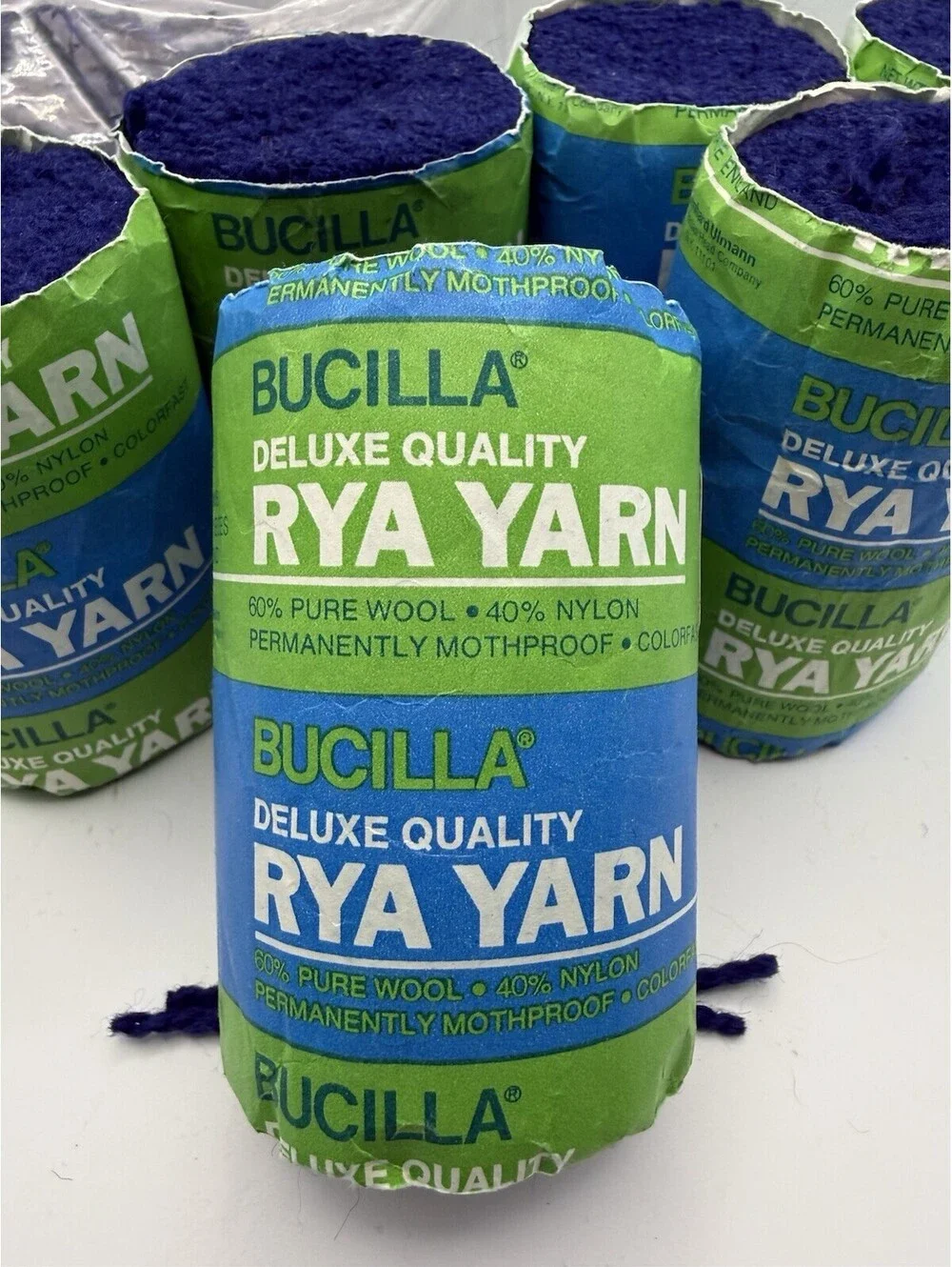 Bucilla Deluxe Quality Latch Hook Rya Yarn Blue Lot of 12 plus 60% Wool 40% Nylo